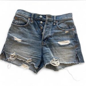 Free people We The Free Denim Button Fly Rigid Jeans Distressed Raw Hem Short 25